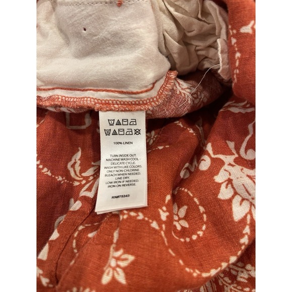 TAHARI 100% Linen Wide Leg Pants Burnt Orange Damask Boho Coastal Grandma L - Picture 6 of 9